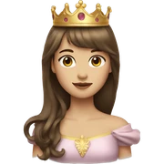 girl with long brown hair and bangs with a crown sticker