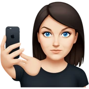 female, wearing black tshirt,  black hair sticker