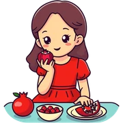 A girl with red dress eating pomegranate  sticker