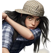 girl in plaid shirt with hat sticker