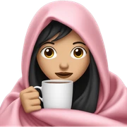 white girl with black straight hair inside a pink blanket sipping coffee eyes closed sticker