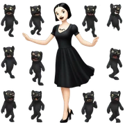 wednesday addams dancing with werewolves.she is wearing a short creepy black flowing evening gown with a plunging neckline that’s off of the shoulders that also shows her legs with expensive black shiny velvet high heel shoes. sticker
