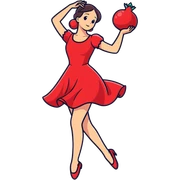 A girl with red dress dancing on the Persian carpet with pomegranate  sticker