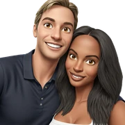 smiling couple in casual shirts sticker