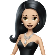 Hot Mortcia Addams Barbie. Slinky silk well-fitted, backless black dress. very pale complexion. simple jewelry. Bedroom eyeshadow. Dark straight hair. sticker