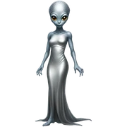 alien reptilian woman in silver dress full body sticker