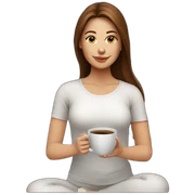 Yoga Woman white shirt long brown hair drinks coffee sticker