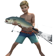 smiling boy fishing by ocean sticker