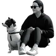 boy with dog in monochrome sticker