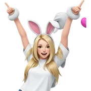 smiling girl with rabbit ears sticker