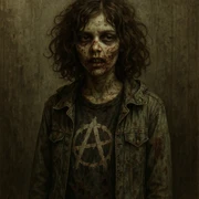 zombie teen girl with brown hair, grunge style, Curly hair sticker