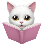 White cat is reading soft pink book sticker