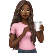 Very long hair pretty brown girl sipping coffee pink shirt sticker