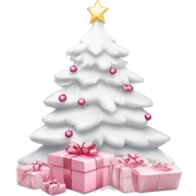Light pink Christmas gifts under a white Christmas tree  sticker