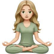 White girl, with long wavy dark blonde hair and hazel eyes, meditating wearing sage green sticker