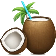 Coconut drink that has coconut shells and a straw. sticker