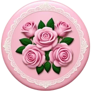 A round pink button with light cream damask lace and pink roses sticker
