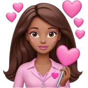 Barbie girl and  makeup , brown long straight wavy hair and brown eyes is In pale pink clothes There are pink hearts all around sticker