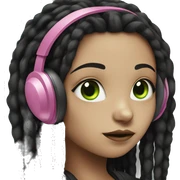 Gothic girl with green eyes, black dreadlocks, pink headphones sticker