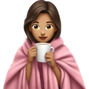 brunette girl in a pink blanket sipping coffee sticker