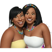 smiling sisters in colorful dresses sticker