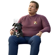 boy sitting outside with dog sticker