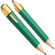 Sticker icon: elegant emerald-green pencil with golden details. Minimalist style, PNG with transparent background sticker
