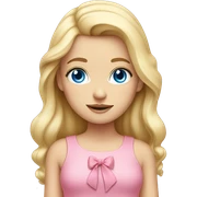blonde girl blue eyes pink top and bow sticker