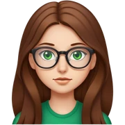 A girl with long brown hair, glasses and green eyes sticker