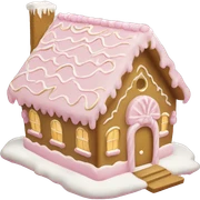 light pink and gold and white gingerbread house sticker
