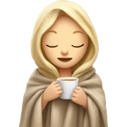 Blonde girl inside a blanket sipping coffees eyes closed sticker