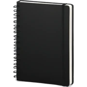 notebook with a black cover sticker