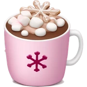 Hot chocolate with cream and Marshmallows in a pink cup with a snowflake on it  sticker