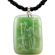 Upright, without chains, simply a yellow green Chinese style, bamboo forest pattern jade pendant  sticker