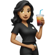 Hispanic woman in black scrubs holding drinks sticker