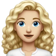 A young beautiful girl with blond wavy hair, blue eyes, in a white blouse sticker