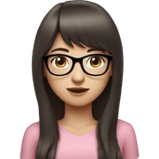 Girl with long dark brown hair and bangs and black glasses pale skin pink shirt sticker