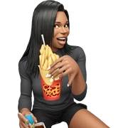 smiling girl enjoying food sticker