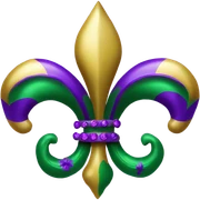 the words “Mardi Gras” with a purple, green and gold glitter fleur de lis  sticker
