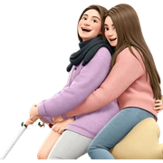girls hugging by christmas tree sticker