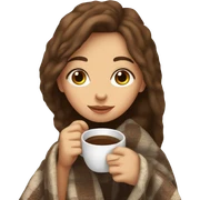 Brown hair Girl drinking coffee, with a cozy blanket sticker