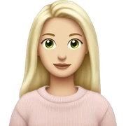 Pretty green eyed white girl with light pink sweater reading cozy sticker