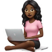 Brown skin girl with black hair sitting at pink MacBook  sticker