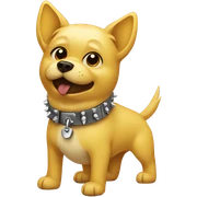 small yellow dog wearing a spiked collar sticker