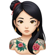 Asian girl with long black hair and tattoos sticker