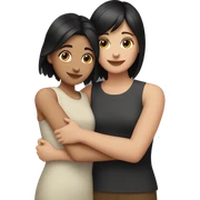 girl with black short hair hugging girl with a brown hair sticker