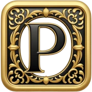 The letter "P" in black and gold letters sticker
