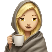 Blonde girl inside a blanket sipping coffee eyes closed sticker