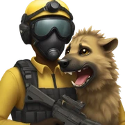 Yellow army Pilot with black mask googles, and then a big hyena kissing him sticker