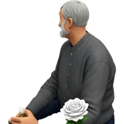 old man holding white flower sticker